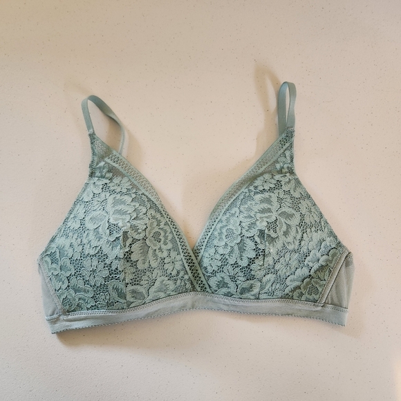 Knix Lace Deep V-Neck Plunge Bra Wireless Wire Free Blue Turquoise Size Medium - Picture 3 of 7